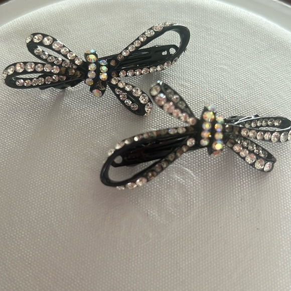 Vintage Double Bow Barretts with Borealis Aurora and Clear Crystals - Picture 3 of 11